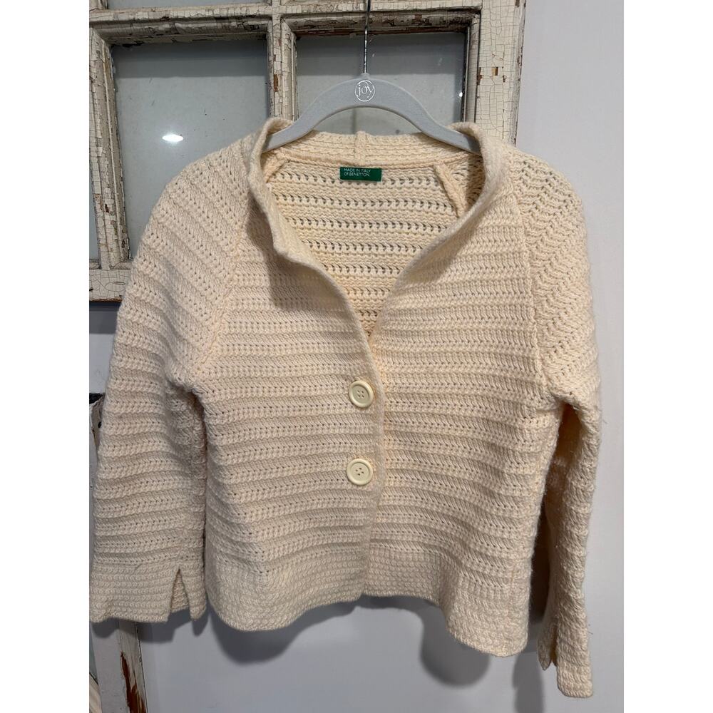 Benetton size medium cream colored cardigan wool sweater